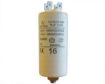 Condensateur de démarrage à cosses 16 microfarad 420-470Vac Condensateur de démarrage à cosses 16 microfarad 420-470Vac