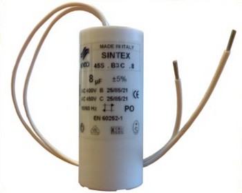 Condensateur de démarrage à fils 8 microfarad 400-450Vac Condensateur de démarrage à fils 8 microfarad 400-450Vac