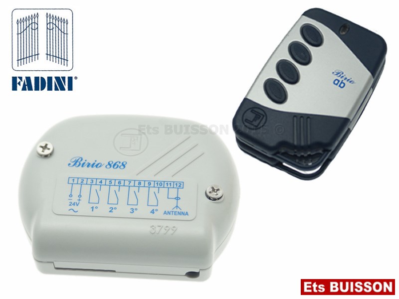 Télécommandes 4 canaux & récepteur Fadini Birio 868 Mhz