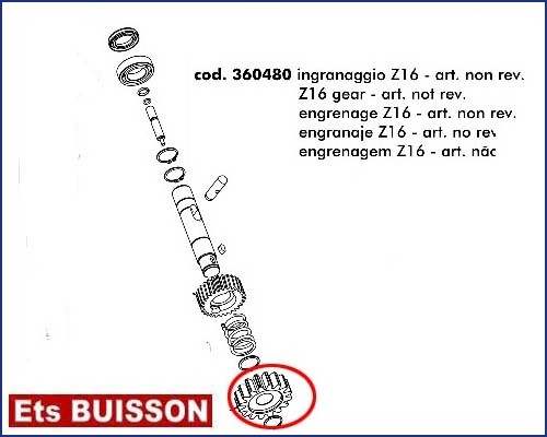 DEA LIVI 400/800 - Engrenage Z16 - art. non rev. réf : 360480