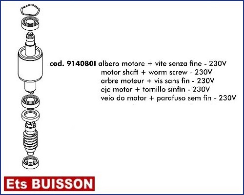 DEA LIVI 800C - Arbre moteur & vis sans fin - 230V réf : 914080I